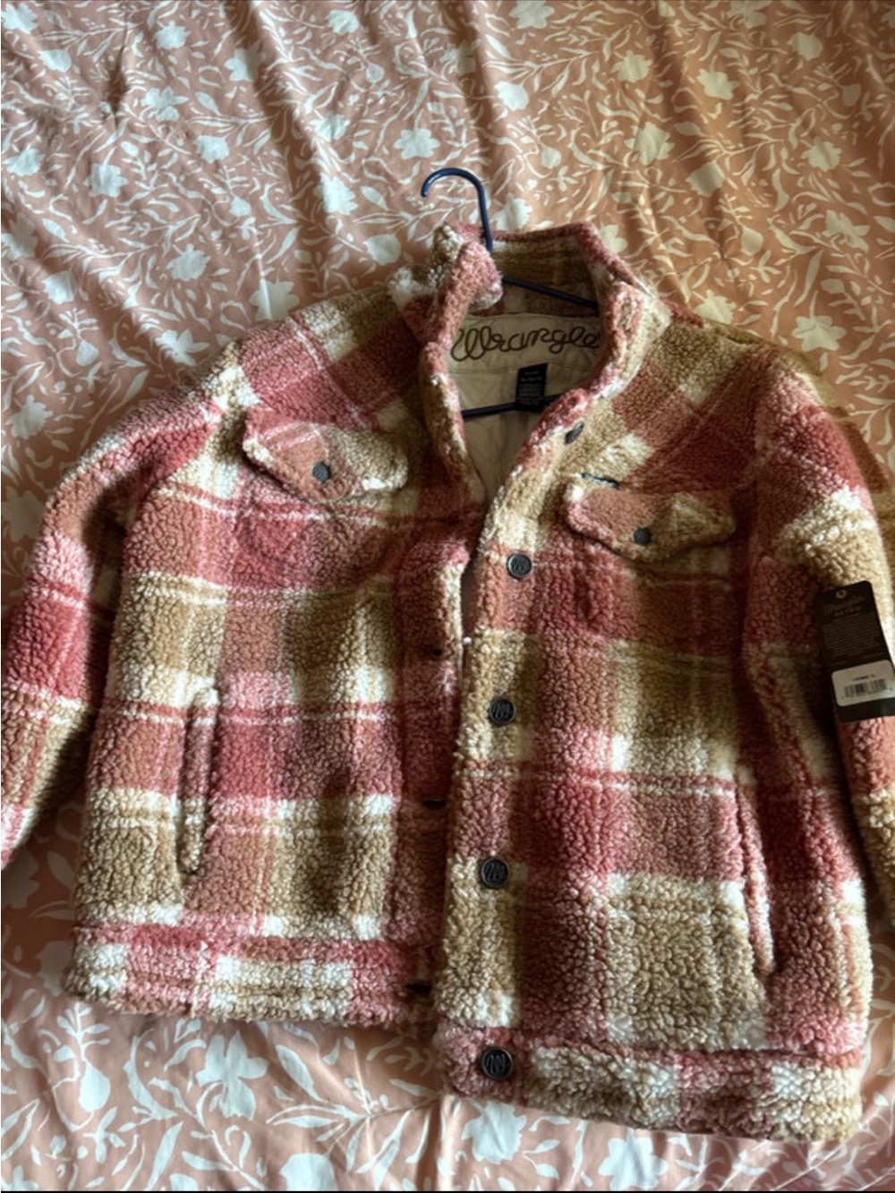 Wrangler Pink and Tan Plaid Sherpa Jacket - Kids